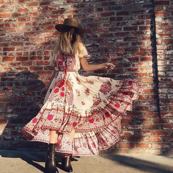 Glam Girl Fashion Dresses & Skirts - BOHO Off Shoulder Floral Print Maxi Gypsy Dress